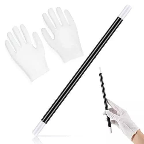 24cm MAGIC WAND Levitating Rising Jumping Magicians Wizard Classic &White Gloves