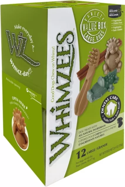 Whimzees Variety Box Large 12 Pack - Dog Treats Chews Bulk Natural Dental Reward