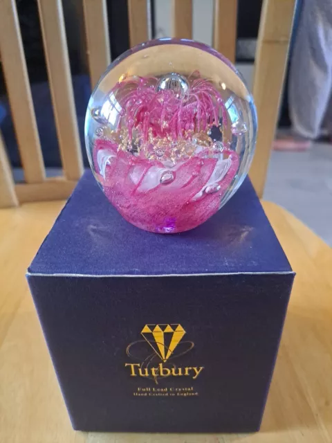 Tutbury Full Lead Crystal Paperweight Tea Rose