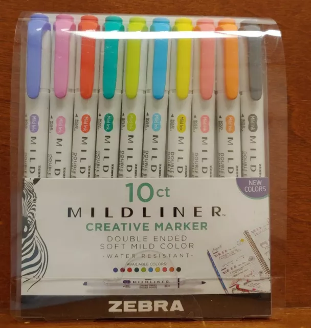 Stylo zèbre T36 doux, surligneur double extrémité, embouts larges et fins, 10 pièces