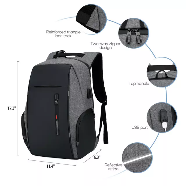 Anti-theft Laptop Backpack Waterproof USB Charging Travel Shoulder School Bags 2