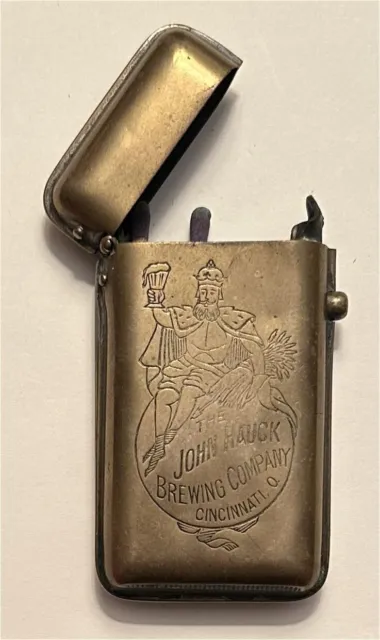 1900s John Hauck Brewing Co Cincinnati Ohio Push Button Vesta Matchsafe