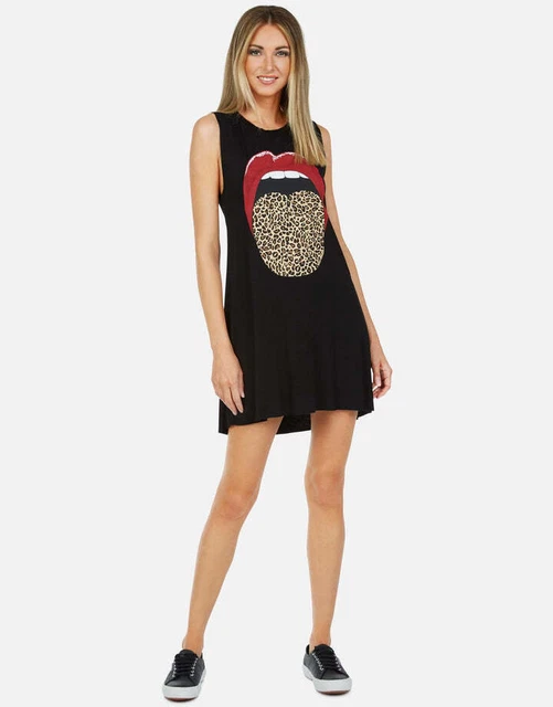 LAUREN MOSHI Black Deanna Leopard Tongue Sleeveless Mini Dress Sz S