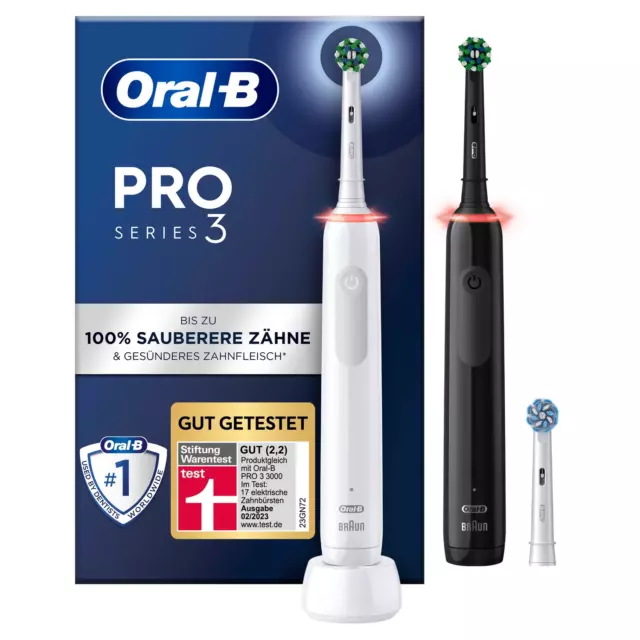 Oral B Pro Series 3 3900 Duo 2 x Electric Toothbrush Cross Action Black White