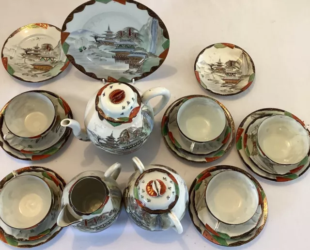 Vintage 22 Piece Japanese Eggshell Porcelain Hand-Painted Tea Set 2