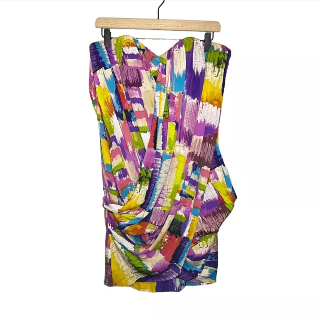 Ali Ro Silk Abstract Printed Drape Strapless Dress Multicolor Women's Size 12