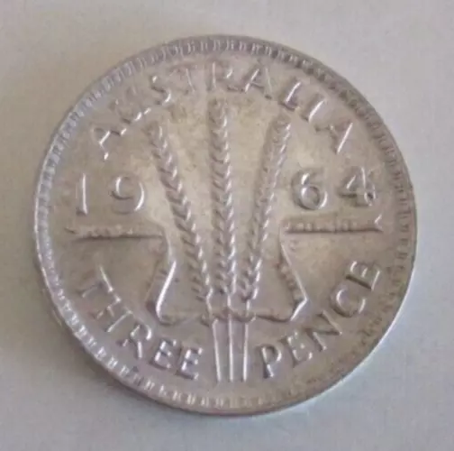 1964 Australian Threepence Coin - Wheat Sheaf & Queen Elizabeth II - Circulated