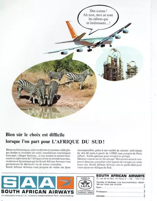 Publicité Advertising  0822 1967   South African Airways   cie aérienne zébres