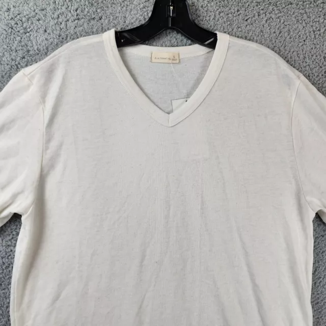 ALTERNATIVE Eco Shirttail Hem T-shirt Men's L Ivory Ribbed V-neck Pullover S/S~ 3