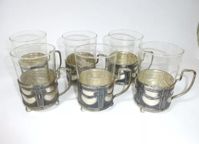 Jugendstil Teeglashalter mit Gläsern Jenaer Glas Schott aus 1950er Jahren