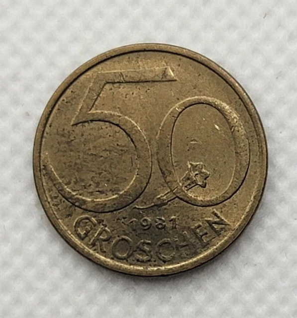 🪙1981 Austria 50 Groschen Coin AU  Aluminum Bronze Money 🪙