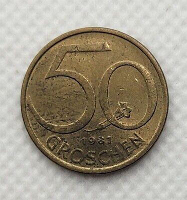 🪙1981 Austria 50 Groschen Coin AU  Aluminum Bronze Money 🪙