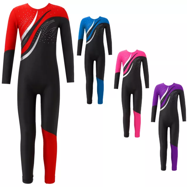 Kids Girls Long Sleeve Unitard Full Body Jumpsuit Gymnastics Ballet Leotard