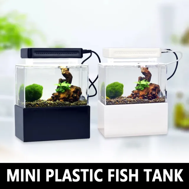 Desktop Mini Fish Tank Air Pump Betta Small LED Lamp Aquarium Water Filtration