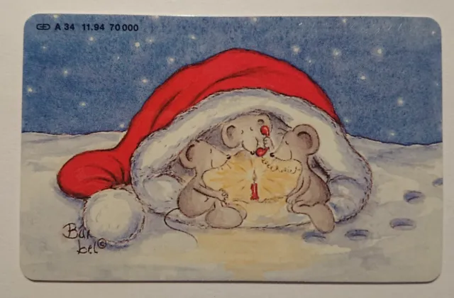 Phone Card Telefonwertkarte Trading Card Mice Santa Claus Hat Bärbel Snowman