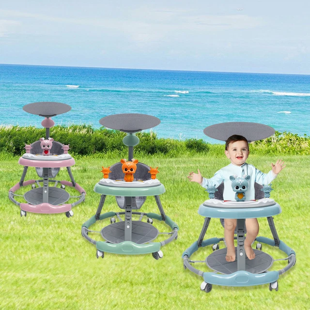 FOLDABLE BABY WALKER Padded Toy Sit to Stand PVC Silent Wheel Blue ...