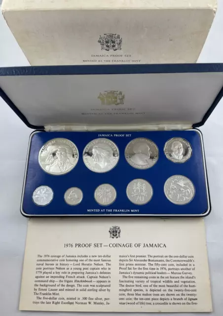 1976 Jamaica Proof Set - Minted at the Franklin Mint - 9 Coin Set -