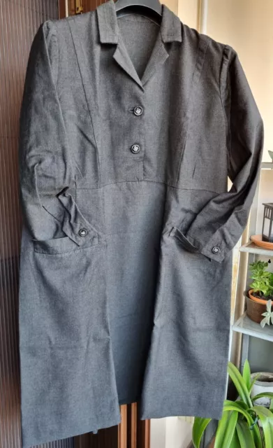 Abito Vintage Originale Donna In Frescolana Anni 70 Fatto A Mano Grigio Scuro