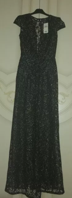 Abito lungo Miss Selfridge, Nuovo, in pizzo nero e oro Taglia 34/uk 6 (XS)