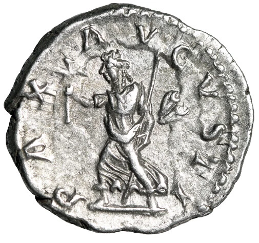 Elagabalus AR Denarius with Ghost Brockage "Pax Running, Outline Portrait" gVF