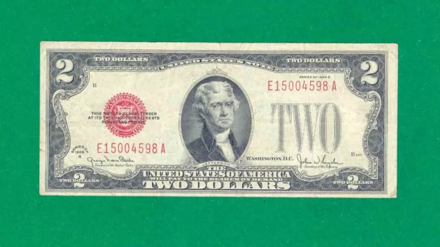 $2 1928-G 1 E/A Block Red Seal United States Note Circ.