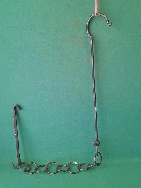 Antica Catena Da Camino In Ferro Battuto E Forgiato A Mano Lung. 138 Cm. Be31