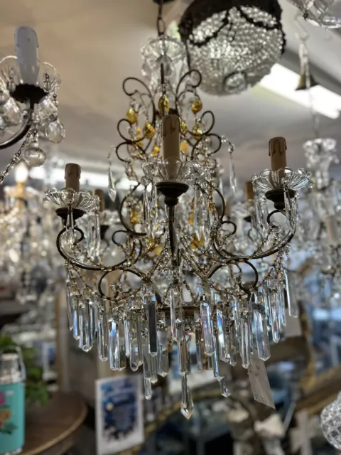 Original Vintage French Style Italian Crystal Beaded Petite 6 Light Chandelier