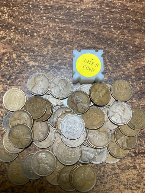 1918-S LINCOLN WHEAT CENT PENNY ROLL, "ALL COINS IN "FINE" CONDITION" 50 coins!