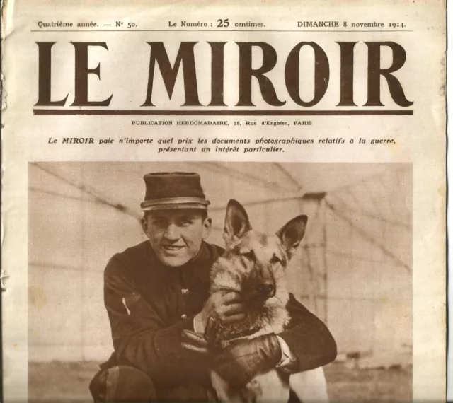 Le Miroir N°50 du 8-11-1914. Georges Carpentier(Boxeur) et son chien Kronprinz.