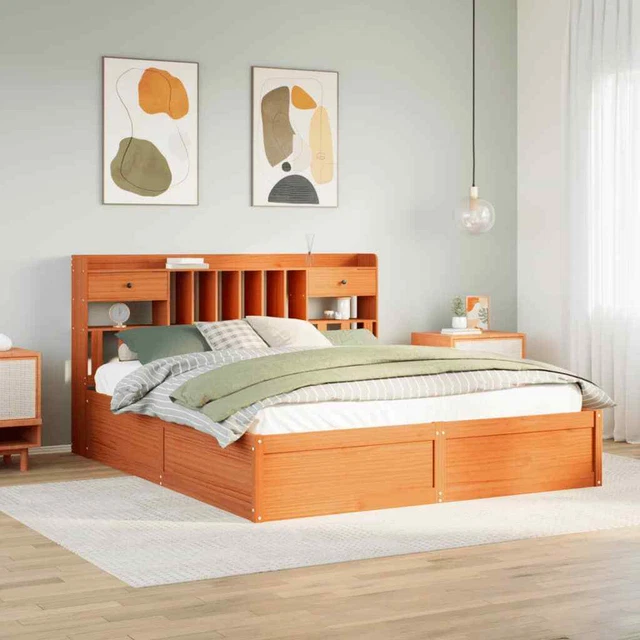 BED FRAME WITHOUT Mattress Wax Brown 200x200 cm Solid Wood Pine £745.59