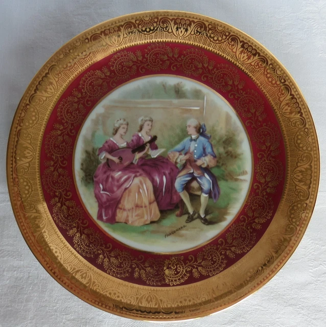 ASSIETTE ancienne Porcelaine d'Art LIMOGES Décor FRAGONARD Repiqué main TB ETAT
