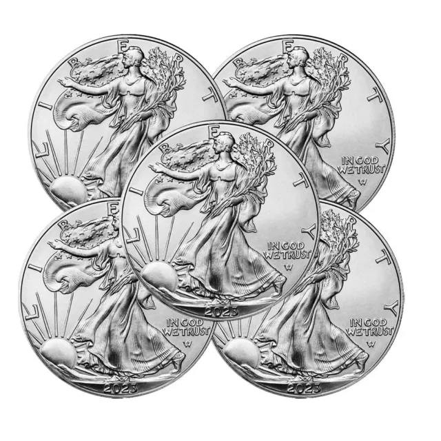 Lot of 5 - 2023 $1 American Silver Eagle 1 oz BU Free Shipping