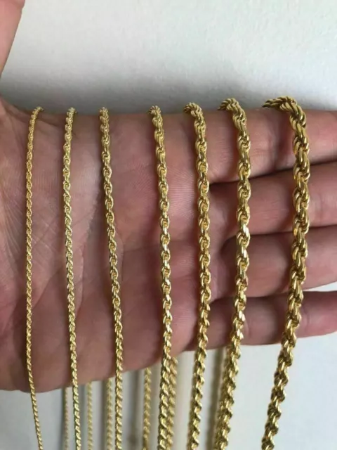 REAL 14K GOLD Plated Over Solid 925 Sterling Silver Rope Chain