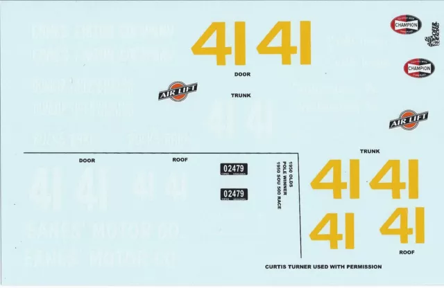 Gofer Racing Curtis Turner Number 41 Decals For 1:24 And 1:25 Scale Model Cars