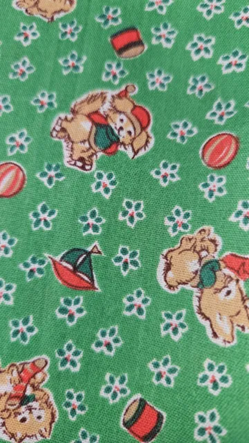 Vintage Scattered Small Animals & Flowers On Green   Cotton Fabric 35" X 45"