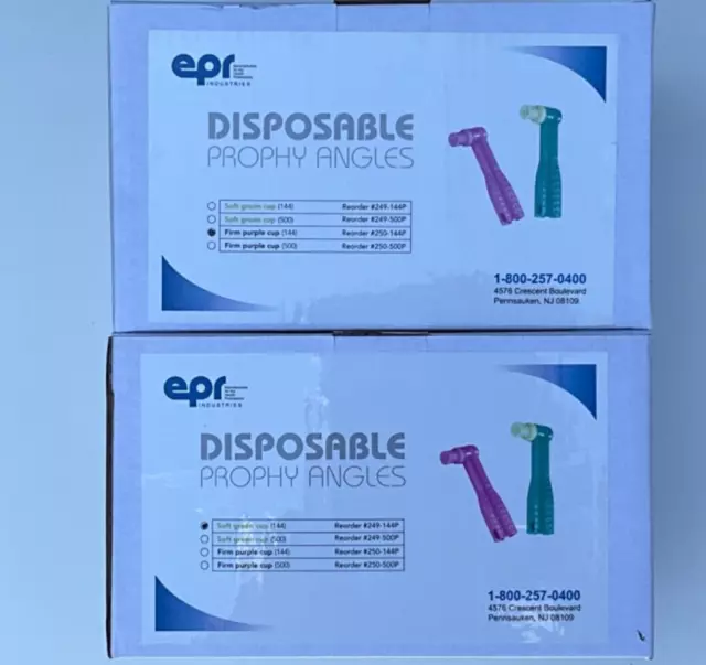 EPR Dental Disposable Prophy Angles 144ct Firm Purple or Soft Green Cups