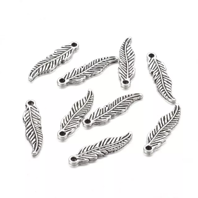 50PCS Alloy Feather Pendants Charms Antique Silver 23x6x1.5mm for DIY Jewelry