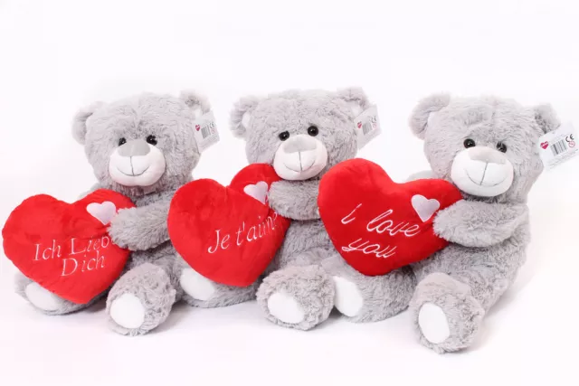 Large Grey Teddy Bear Valentines Day I Love You Gift Girlfriend Boyfriend 16"