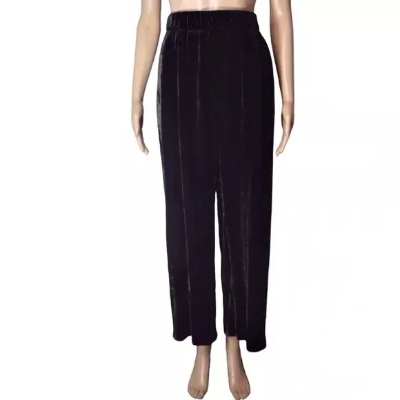 Eileen Fisher Women Pants Size 1X Black Velvet Silk Blend Wide Leg Pull On Ankle