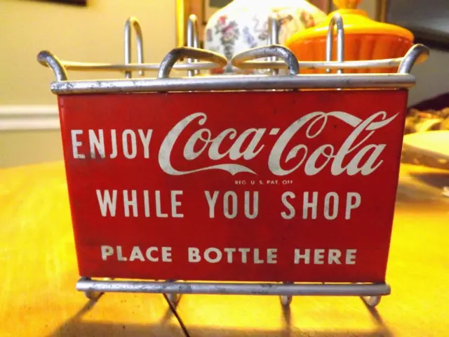 Vintage 1950s Coca-Cola While You Shop Grocery Cart 2 Soda Bottle Carrier Rack