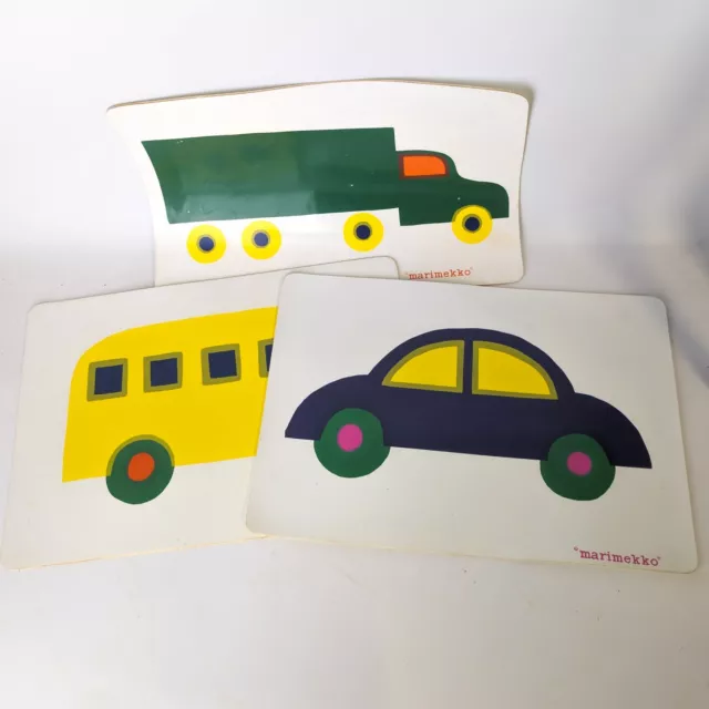 Vtg Marimekko Place Mat Set Bus Car Semi Truck Placemat Childs Foam Vinyl 1970s