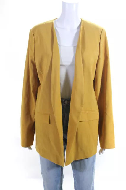 Halogen Womens Woven V-Neck Open Front Long Sleeve Jacket Blazer Gold Size XL