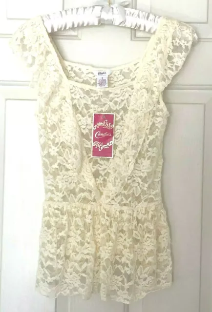 NWT Candies Women JR. WONDERLUST Allover LACE Fancy Top Size XS Vanilla Ice $38