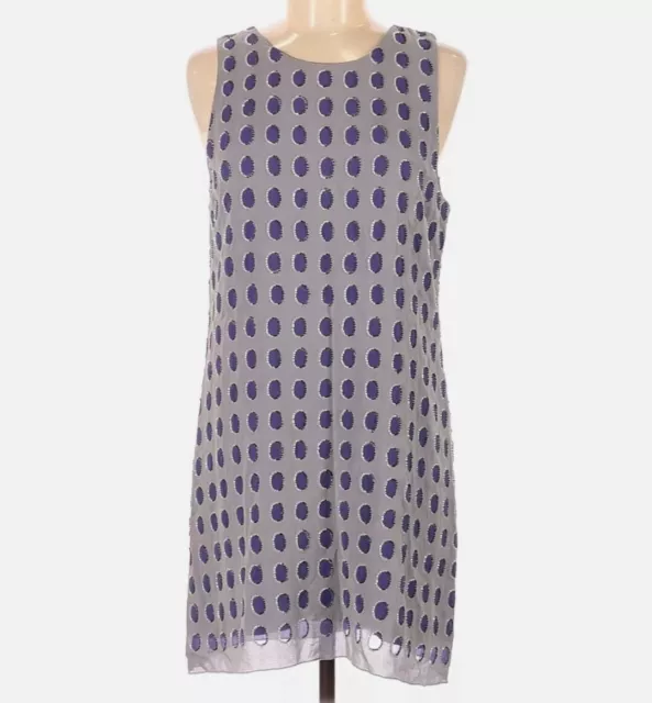 Alice + Olivia Dress Womens Small Gray Purple Polka Dot Silk Beaded Sleeveless