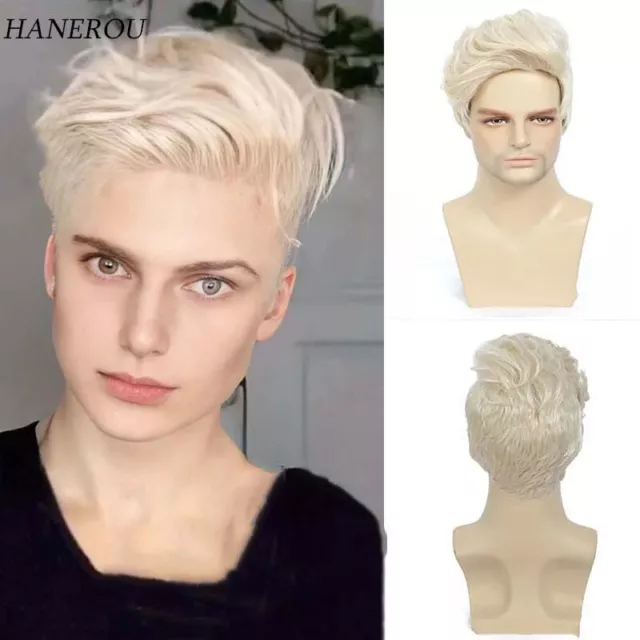 Men Wigs Short Blonde Wig Fake Hair For Male Daily Cosplay Party Heat Resistant