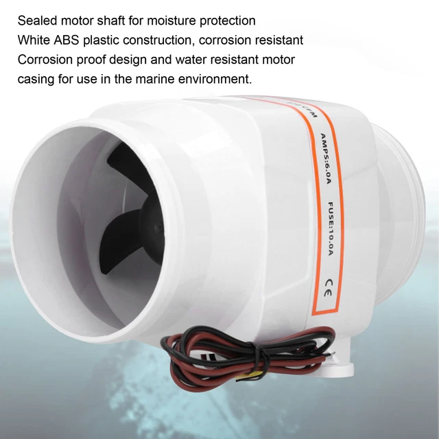 Car 4in 270CFM In‑Line Bilge Air Blower 12V High Airflow Anti‑Corrosion Marine