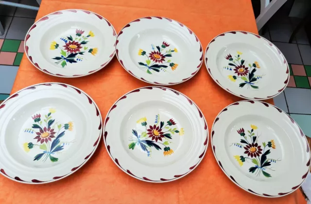 Lot 6 Assiettes creuses Boch La Louvière Motif Belle Fleur