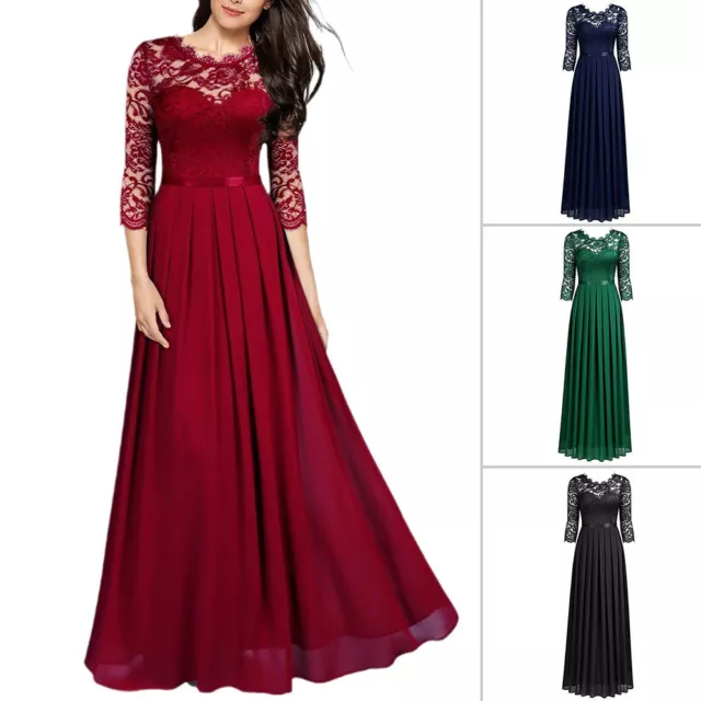 Women Evening Dress Lace Long Sleeves A-Line Maxi Dresses Formal Gown