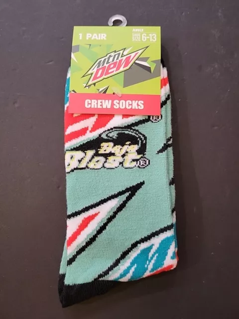 Mountain Dew Baja Blast Soda Crew Socks Adult Teen Men Women 6-13 Novelty NWT