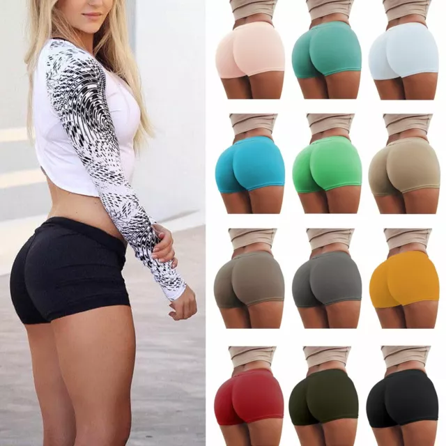 Womens Plain Stretchy Fitness Yoga Club Wear Dance Summer Mini Shorts Hot Pants